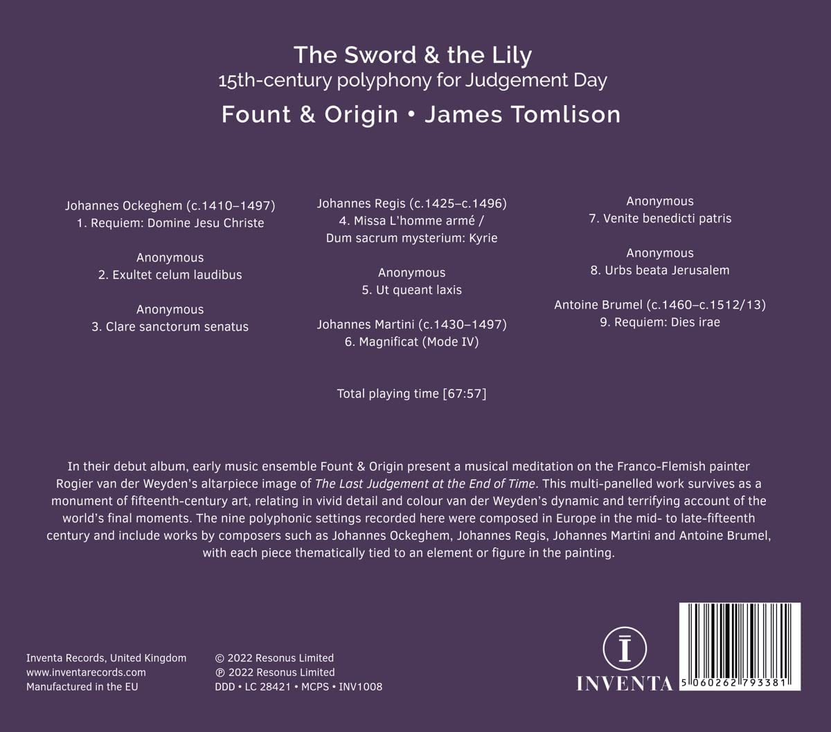 James Tomlinson 15세기 후반의 다성음악 합창곡 모음집 (The Sword & The Lily - 15Th Century Polyphony For Judgement Day)