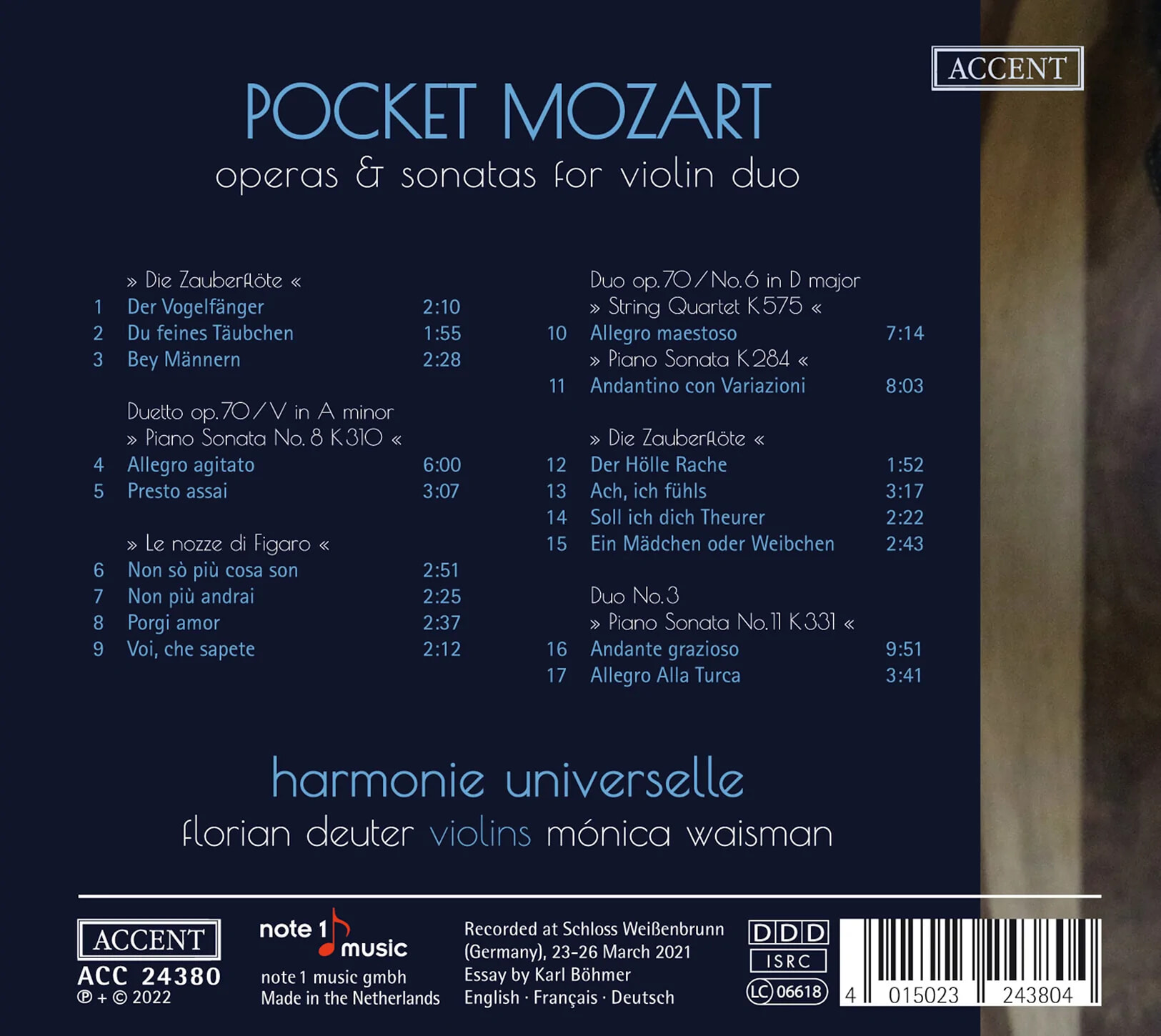 모차르트: 바이올린 이중주로 듣는 오페라와 소나타 (Pocket Mozart - Transcriptions For Violin Duo)