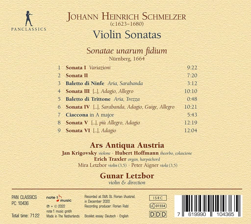 Gunar Letzbor 슈멜처: 바이올린 소나타집 (Schmelzer: Violin Sonatas - Sonatae Unarum Fidium (1664)