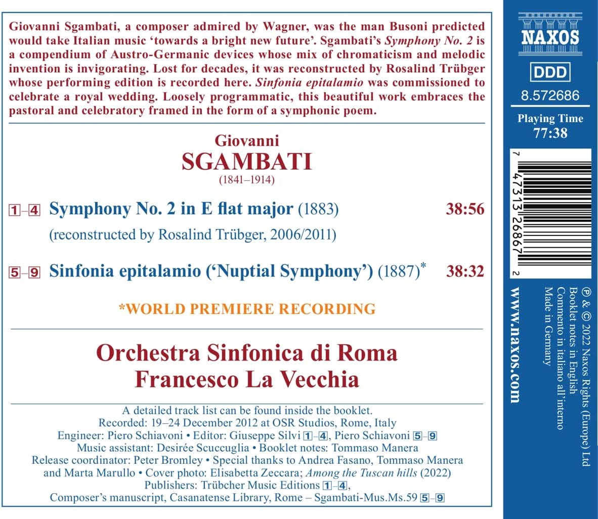 Francesco La Vecchia 스감바티: 교향곡 2번, 결혼 교향곡 (Giovanni Sgambati: Symphony No.2, Sinfonia Epitalamio)