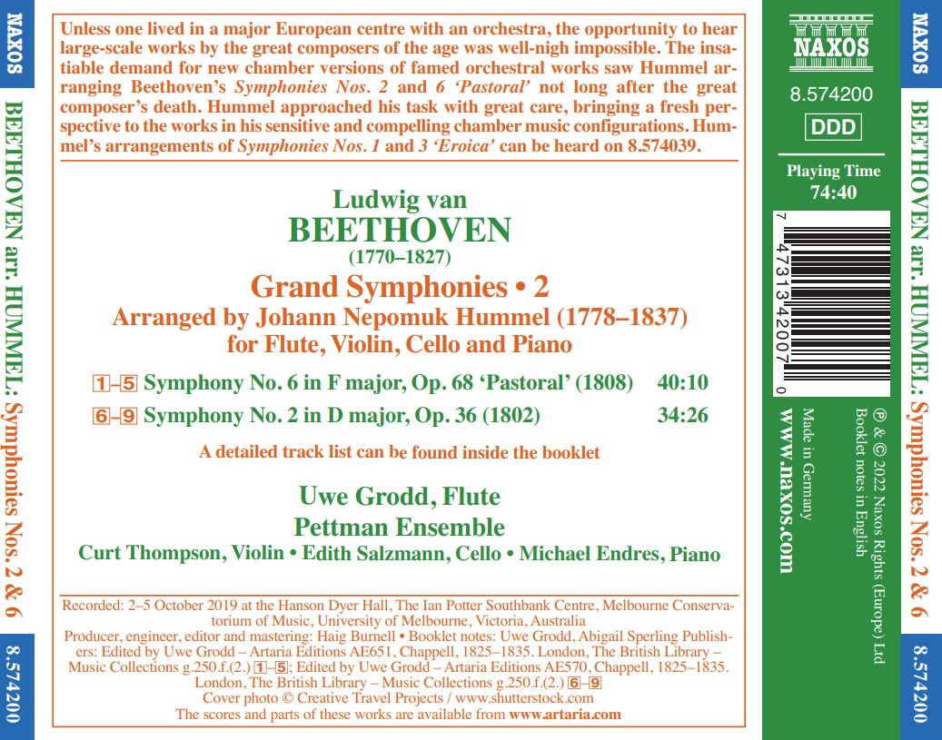 Uwe Grodd 베토벤: 교향곡 2, 6번 [훔멜 편곡, 실내악 버전] (Beethoven: Grand Symphonies, Vol. 2)