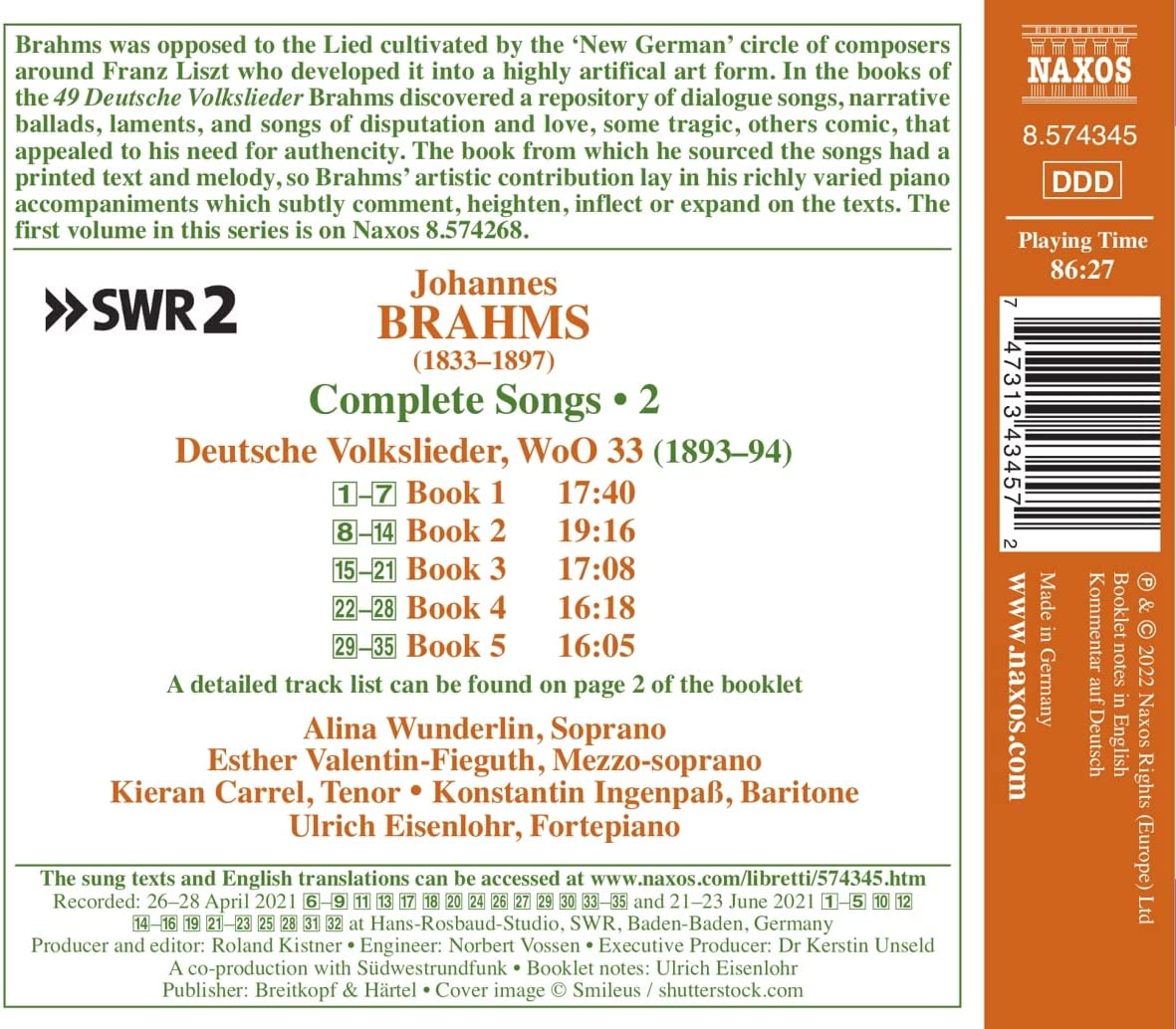 브람스 가곡 모음집 2집 (Brahms: Complete Songs, Vol. 2)