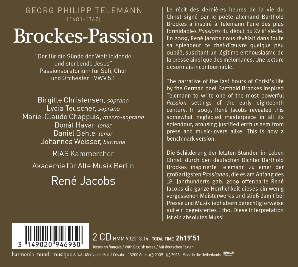 Rene Jacobs 텔레만: 브로케스 수난곡 - 르네 야콥스 (Telemann: Brockes-Passion)