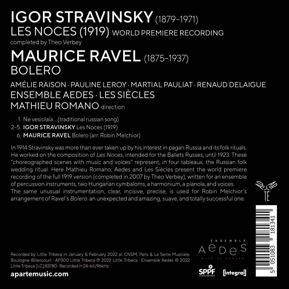 Mathieu Romano 스트라빈스키: 결혼 [1919년, 테오 베르베이] / 라벨: 볼레로 [로빈 멜키오르 편곡] (Stravinsky: Les Noces / Ravel: Bolero)