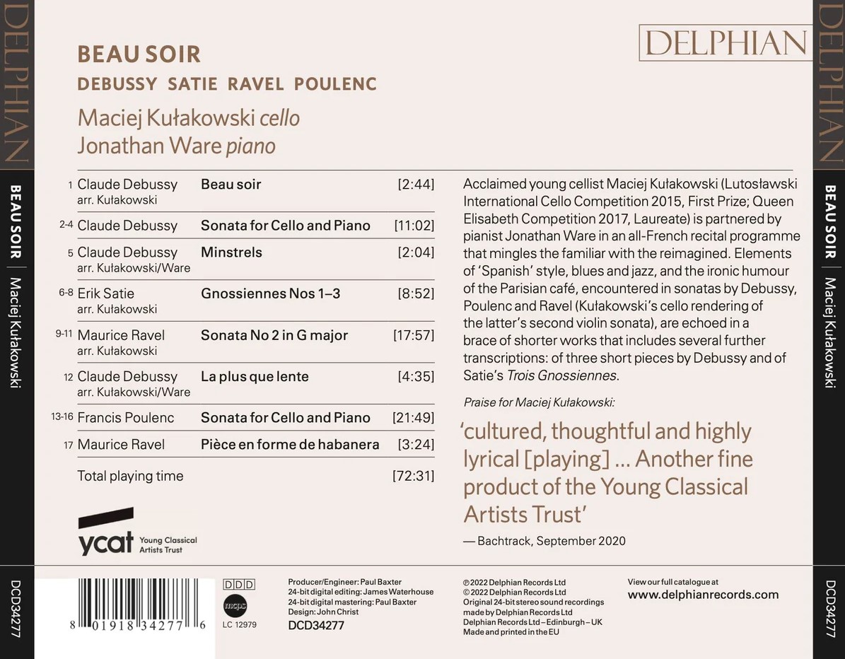Maciej Kułakowski 첼로로 연주하는 프랑스의 근대 음악 (Beau Soir - Debussy / Satie / Ravel / Poulenc)