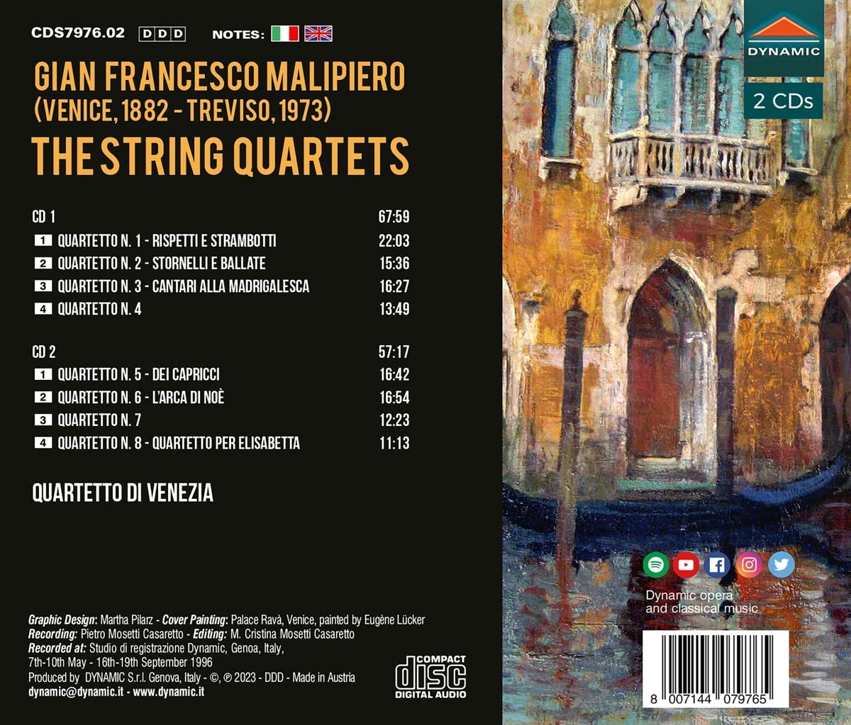 Quartetto di Venezia 말리피에로: 현악사중주 전곡 1~8번 (Gian Francesco Malipiero: The String Quartets)