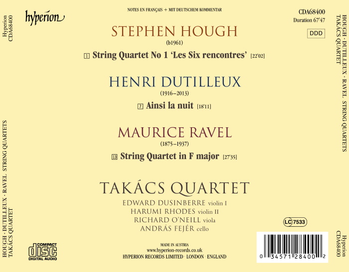 Takacs Quartet 스티븐 허프 / 앙리 뒤티유 / 라벨: 현악 4중주 (Hough / Dutilleux / Ravel: String Quartets)