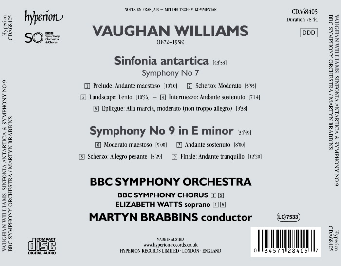 Martyn Brabbins 본 윌리엄스: 교향곡 7. 9번 (Vaughan Williams: Sinfonia Antartica. Symphony No 9)