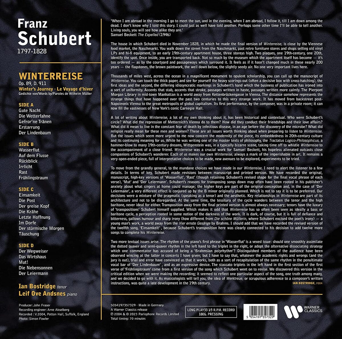 Ian Bostridge / Leif Ove Andsnes 슈베르트: 겨울 나그네 (Schubert: Winterreise) [2LP]