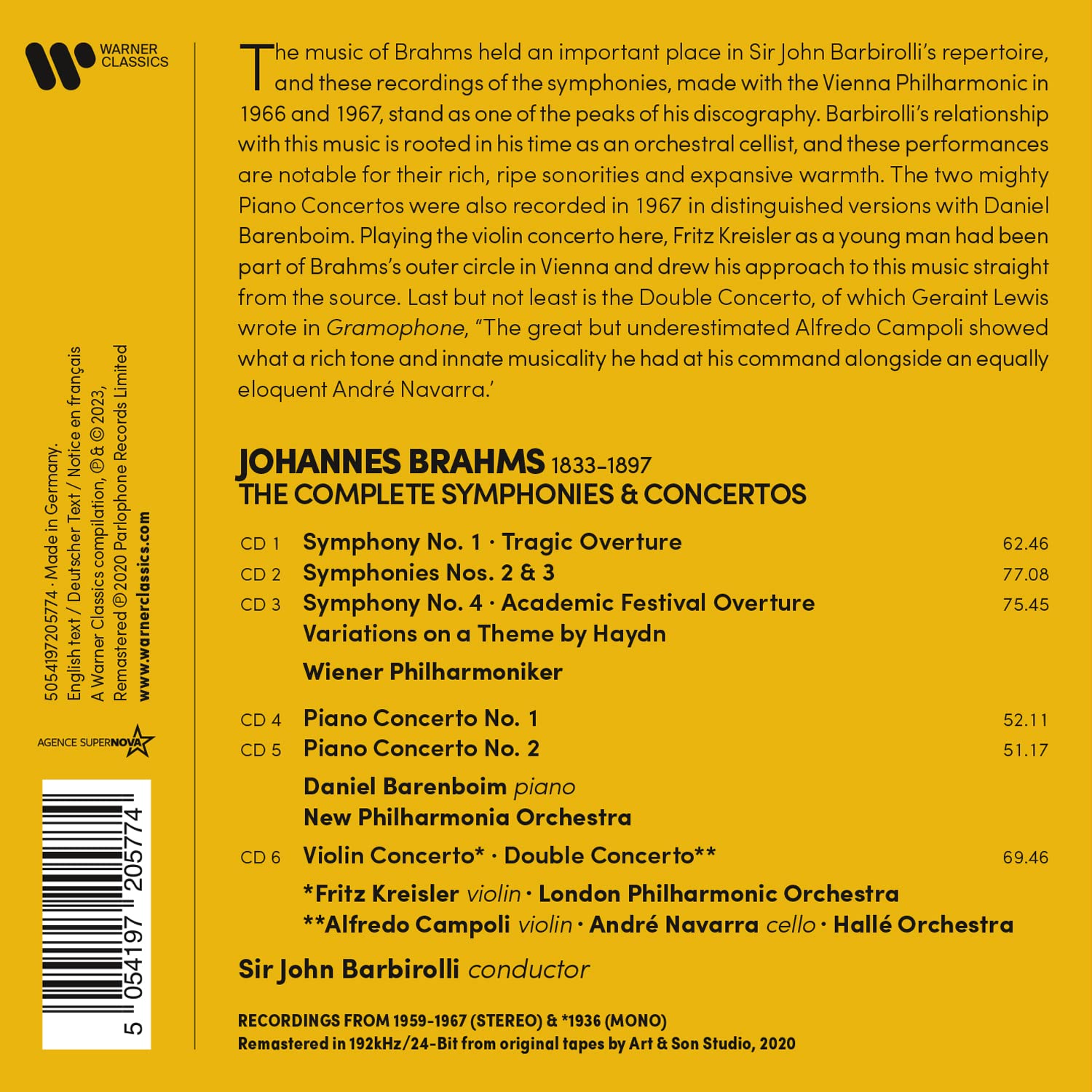 John Barbirolli 브람스: 교향곡 전곡, 협주곡, 서곡 (Brahms: The Complete Symphonies, Concertos) 