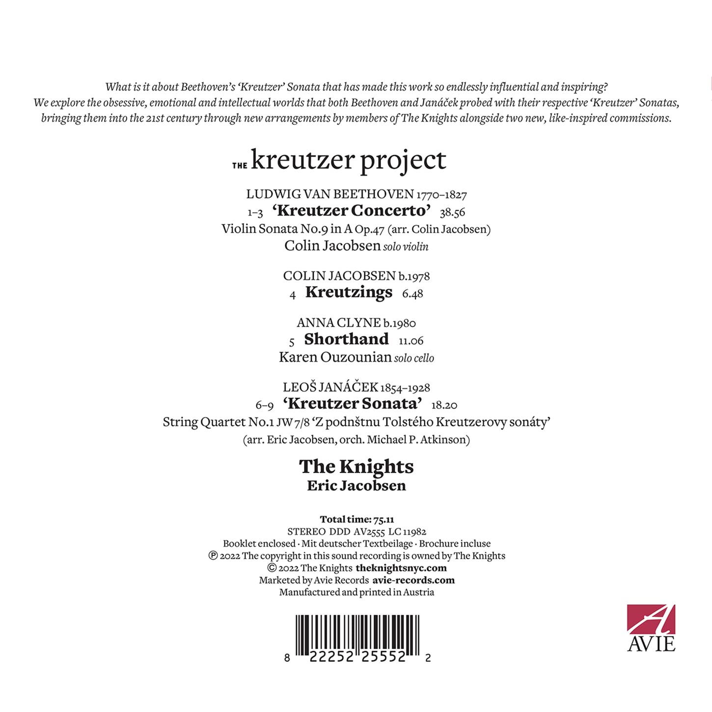 Eric Jacobsen 크로이처 프로젝트 - 베토벤: '크로이처' 협주곡 [편곡판] / 안나 클라인: '속기' / 야나체크: '크로이처' 소나타 [챔버 오케스트라 편곡] (The Kreutzer Project)