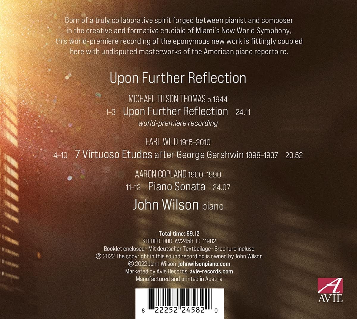 John Wilson 틸슨 토머스: '깊어지는 명상' / 와일드: 거슈윈 노래에 의한 에튀드 / 코플런드: 피아노 소나타 (Upon Further Reflection)