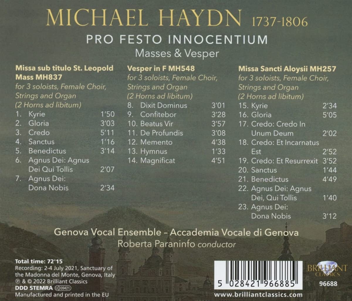 Roberta Paraninfo 미하엘 하이든: 미사와 저녁 기도 (Michael Haydn: Pro Festo Innocentium Masses & Vesper)
