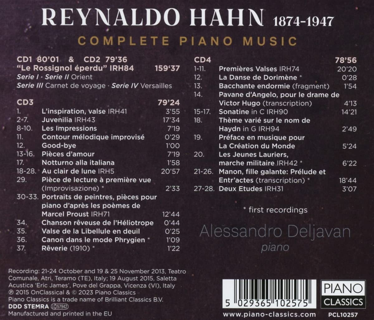 Alessandro Deljavan 안: 피아노 작품 전곡 (Hahn: Complete Piano Music)