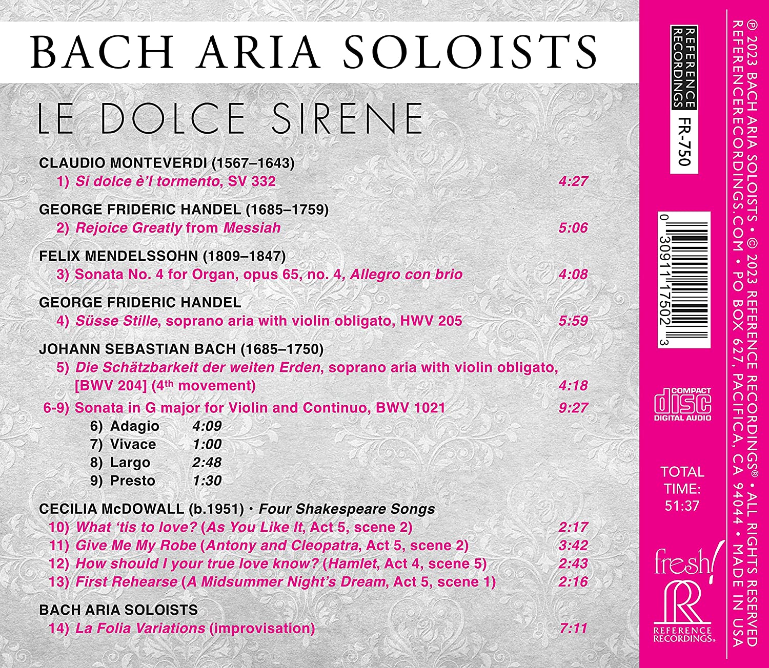 Bach Aria Soloists 바흐 아리아 솔리스트 연주, 보컬 모음집 (Le Dolce Sirene)
