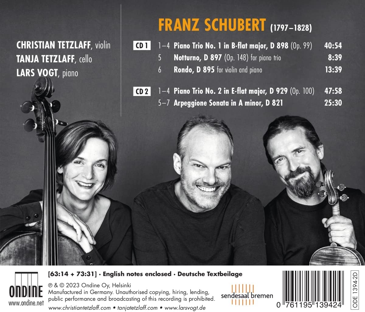 Lars Vogt  / Christian & Tanja Tetzlaff  슈베르트: 피아노 트리오 전곡, 노투르노, 론도, 아르페지오 소나타 (Schubert: Works for Piano Trio & Arpeggione Sonata)