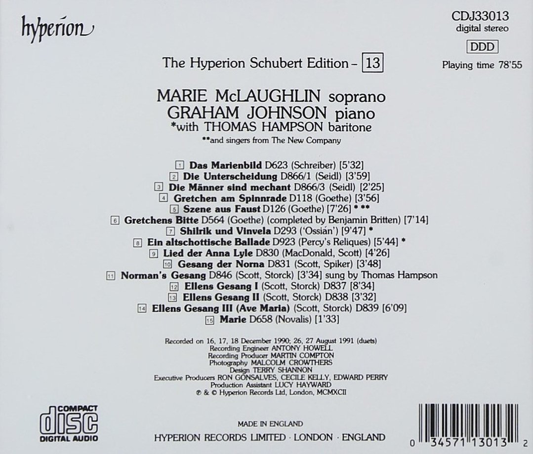 Marie McLaughlin / Graham Johnson 슈베르트: 가곡집 13집 (Schubert: The Complete Songs Vol. 13)