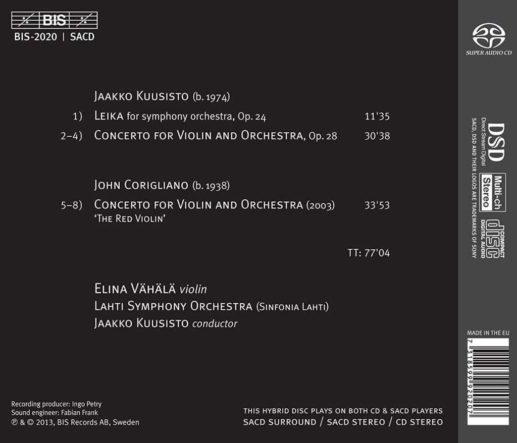 Elina Vahala 야코 쿠시스토: 바이올린 협주곡 / 존 코릴리아노: '레드 바이올린' (The Red Violin: Concertos by Corigliano & Kuusisto)