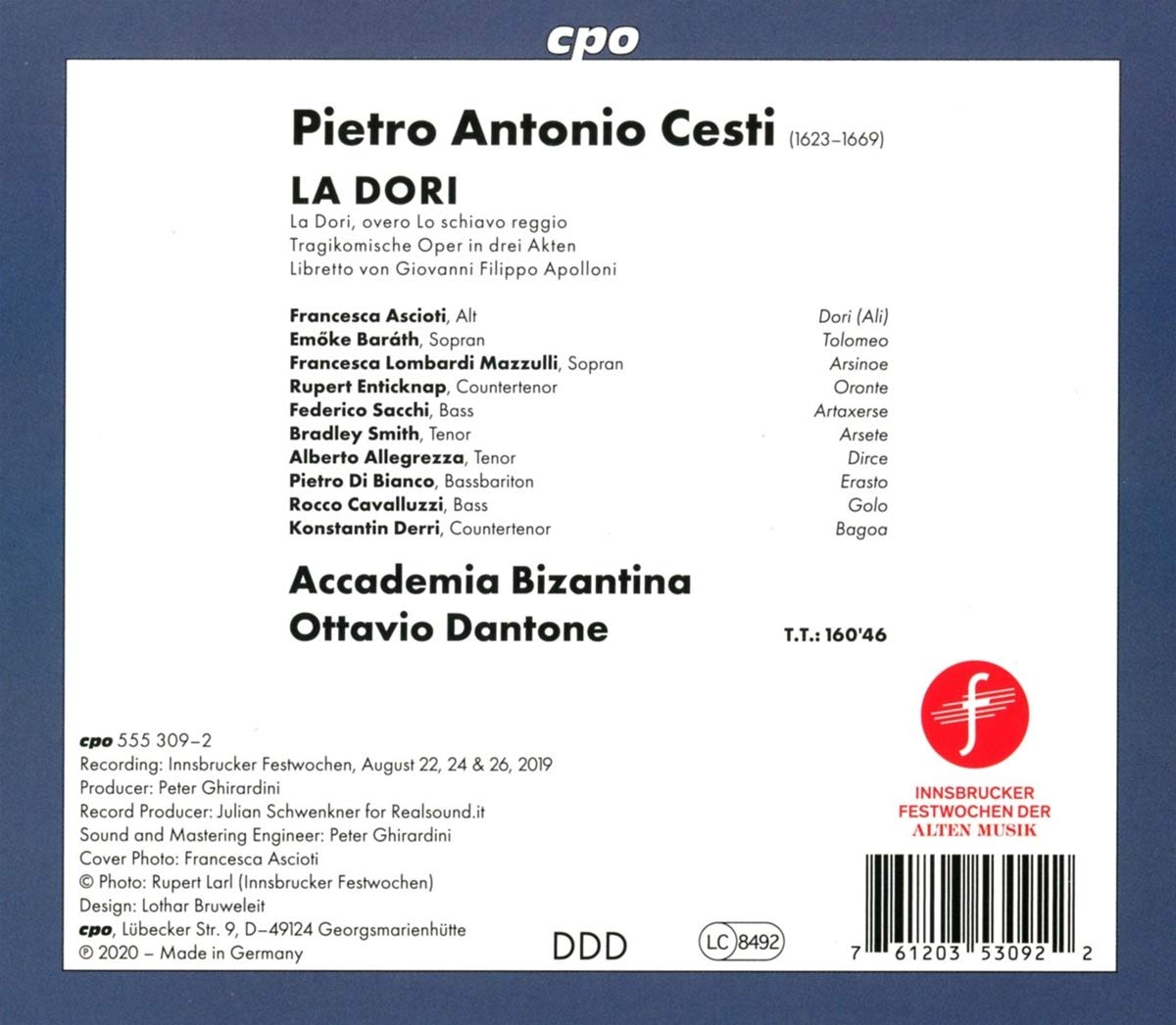Ottavio Dantone 체스티: 오페라 '라 도리' (Cesti: La Dori)