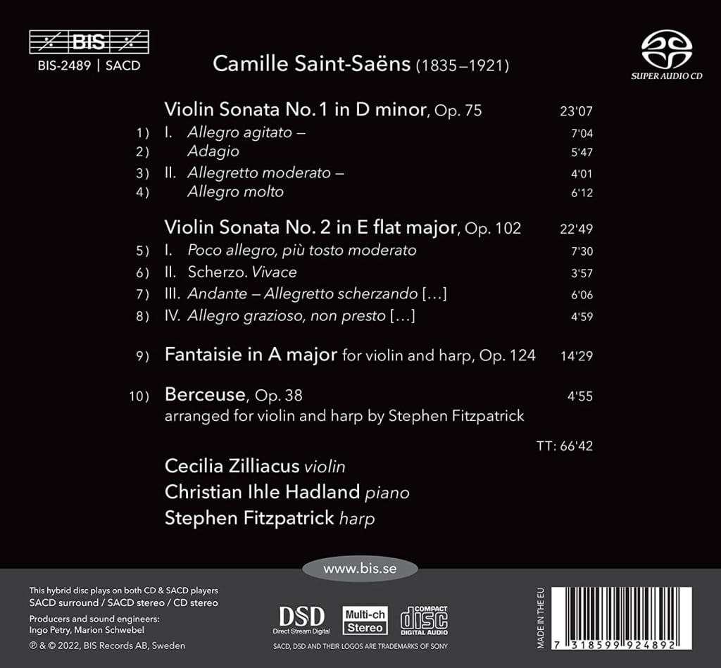 Cecilia Zilliacus 생상스: 바이올린 소나타, 자장가, 환상곡 (Saint-Saens: Violin Sonata Nos.1 & 2)