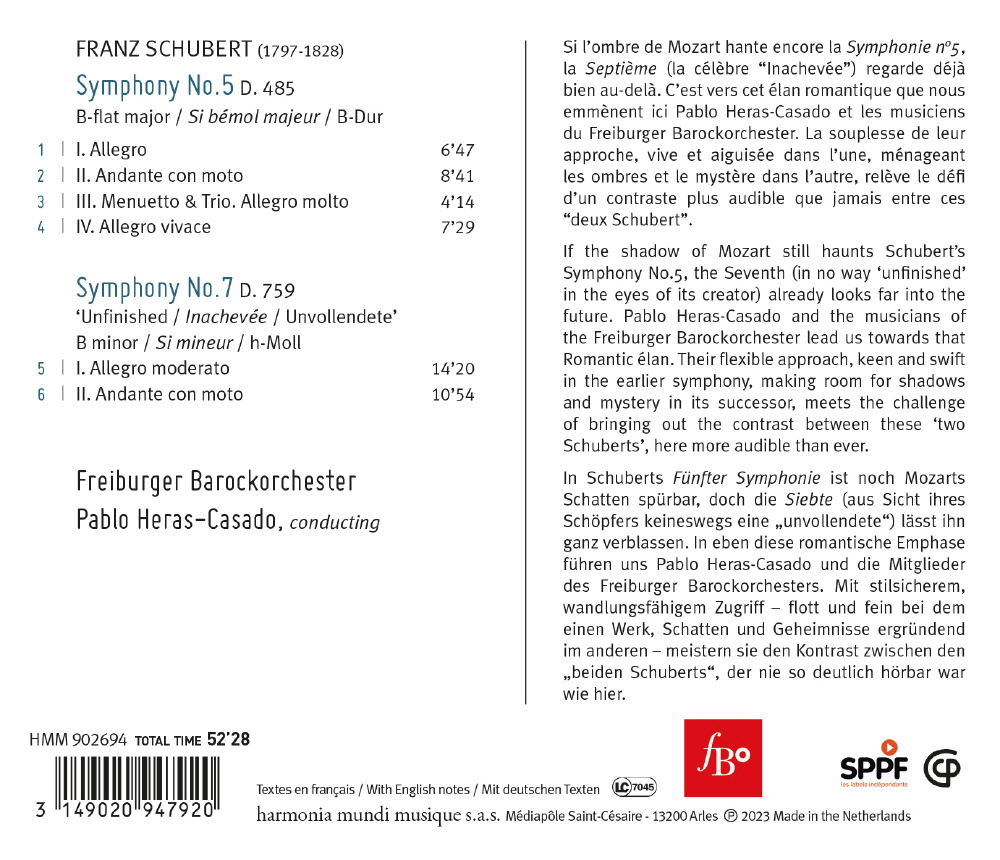 Pablo Heras-Casado 슈베르트: 교향곡 5번 7번 ‘미완성’ (Schubert: Symphonies D.485, D.759)