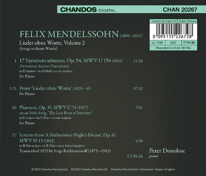 Peter Donohoe 멘델스존: 무언가 2집 (Mendelssohn: Songs Without Words Vol.2)