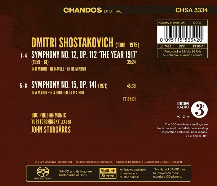 John Storgards 쇼스타코비치: 교향곡 12번 `1917년`, 교향곡 15번 (Shostakovich: Symphony No.12 `The Year 1917`, Symphony No.15)