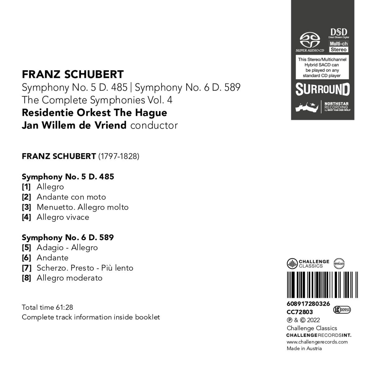Jan Willem de Vriend 슈베르트: 교향곡 5번 6번 (Schubert: Symphony D485, D589)