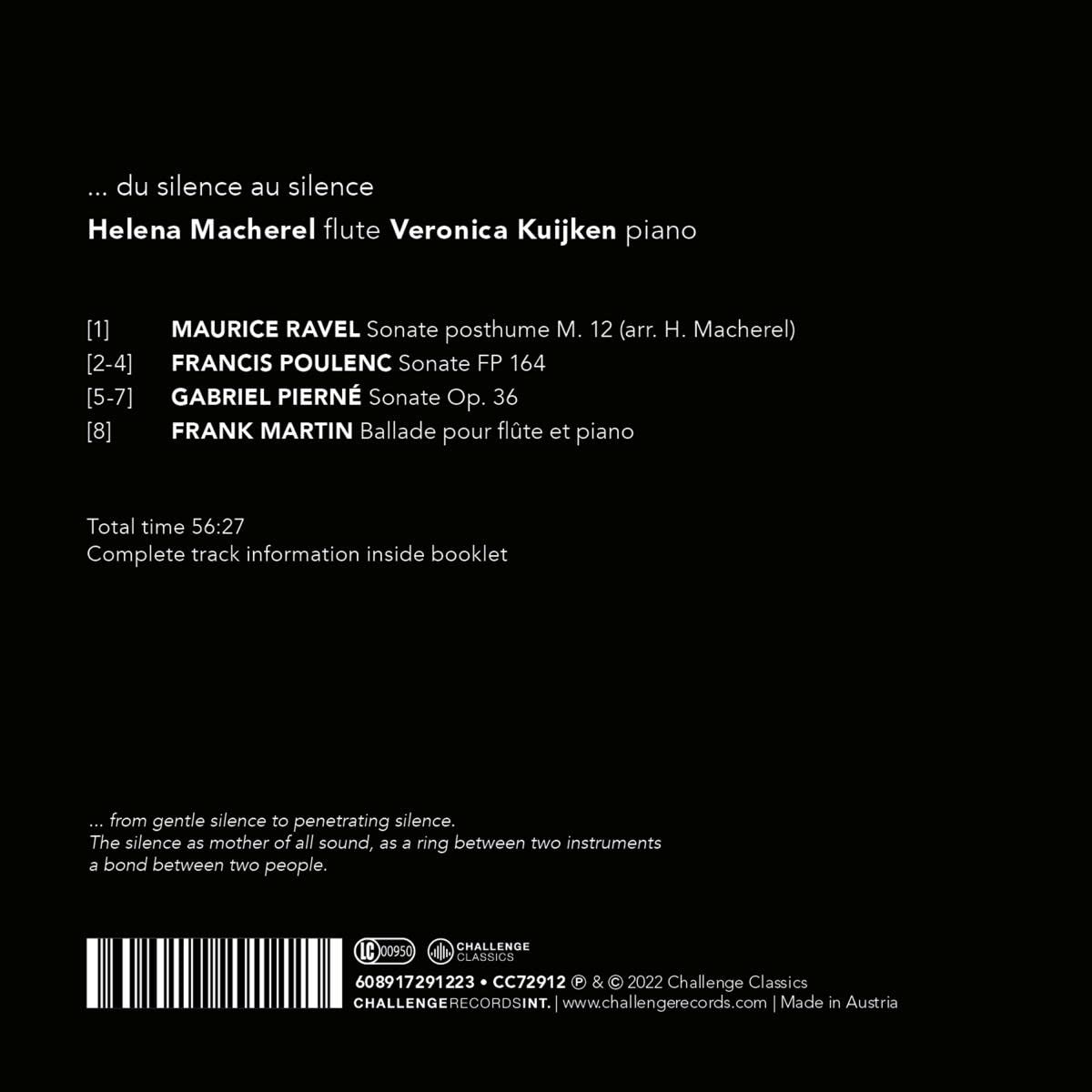 Helena Macherel / Veronica Kuijken 라벨: 플루트(바이올린) 소나타 / 풀랑크, 피에르네: 플루트 소나타 / 마르탱: 발라드 (Ravel: ... Du Silence Au Silence) 