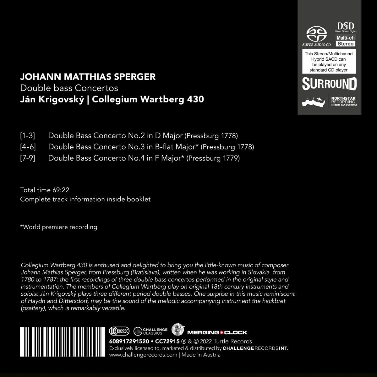 Jan Krigovsky 슈페르거: 더블베이스 협주곡 2, 3, 4번 (Johann Matthias Sperger: Double Bass Concertos)
