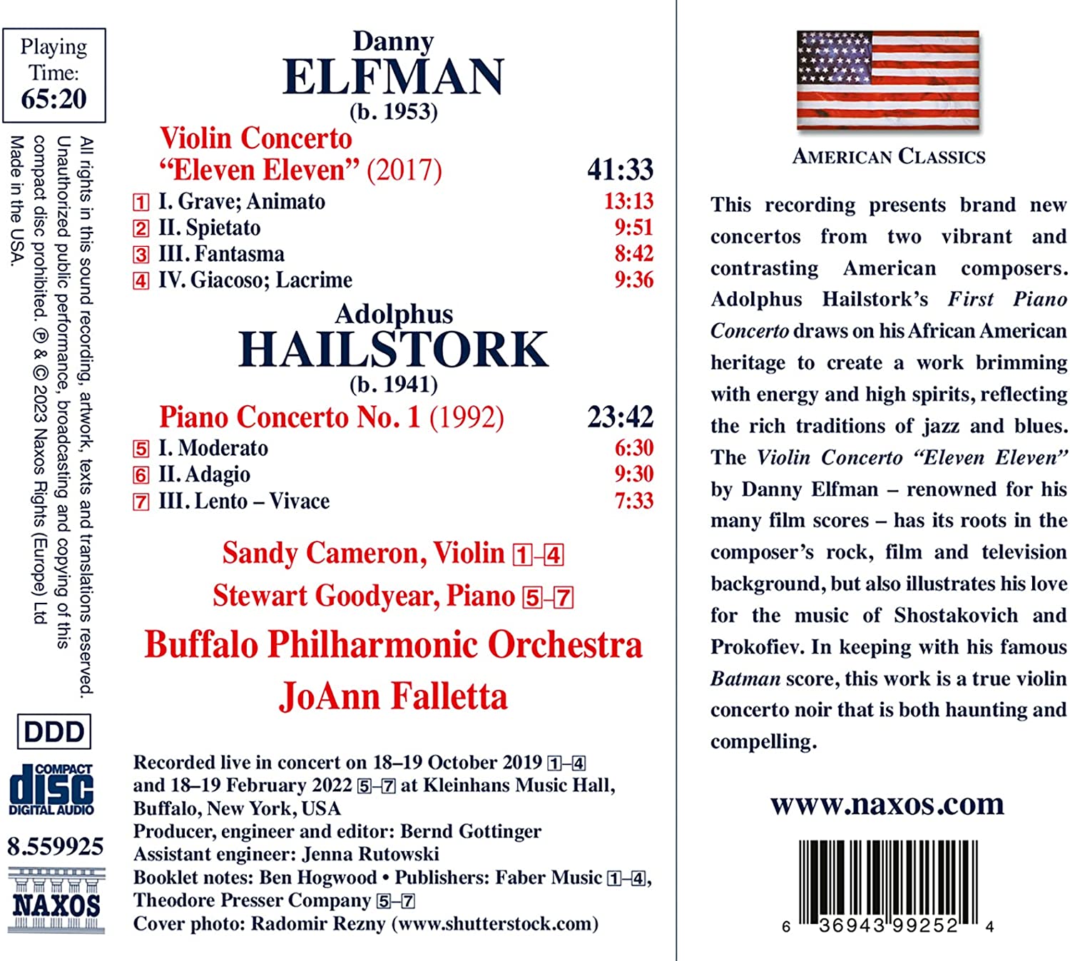 Joann Falletta 대니 엘프먼: 바이올린 협주곡 ‘일레븐 일레븐' &  아돌퍼스 헤일스톡: ‘피아노 협주곡 1번’  (Danny Elfman: Violin Concerto 'Eleven Eleven' & Adolphus Hailstork: Piano Concerto No. 1)