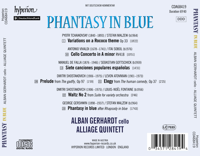 Alban Gerhardt 환타지 인 블루 - 첼로, 색소폰 사중주와 피아노를 위한 편곡 (Phantasy In Blue)