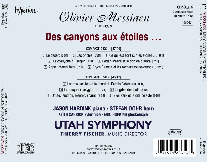 Thierry Fischer 메시앙: 협곡에서 별들에게로 (Messiaen: Des Canyons Aux Etoiles)
