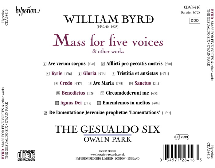 The Gesualdo Six 버드: 5성의 미사 (Byrd: Mass For Five Voices)