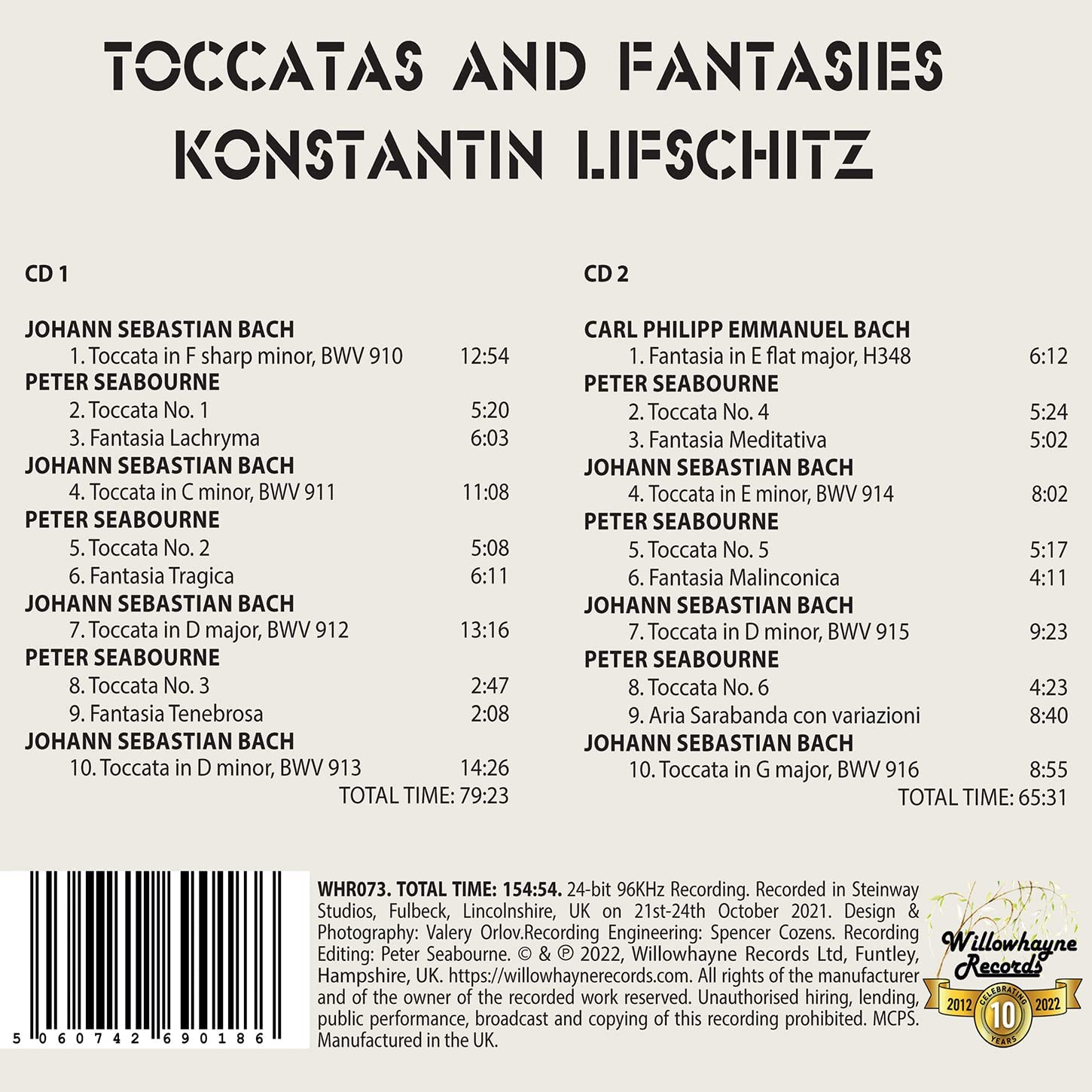 Konstantin Lifschitz 바흐 / 시번: 토카타와 환상곡 (Bach / Seabourne: Toccatas and Fantasies)