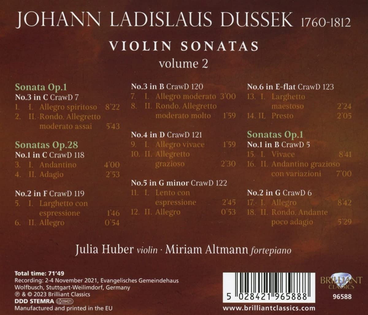 Julia Huber / Miriam Altmann 두세크: 바이올린 소나타 2집 (Dussek: Violin Sonatas Vol. 2 - Op.1, Op.28) 