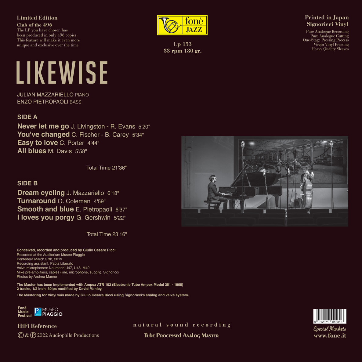 Julian Mazzariello / Enzo Pietropaoli (줄리안 마자리엘로 / 엔초 피에트로파올리) - Likewise [투명 컬러 LP]
