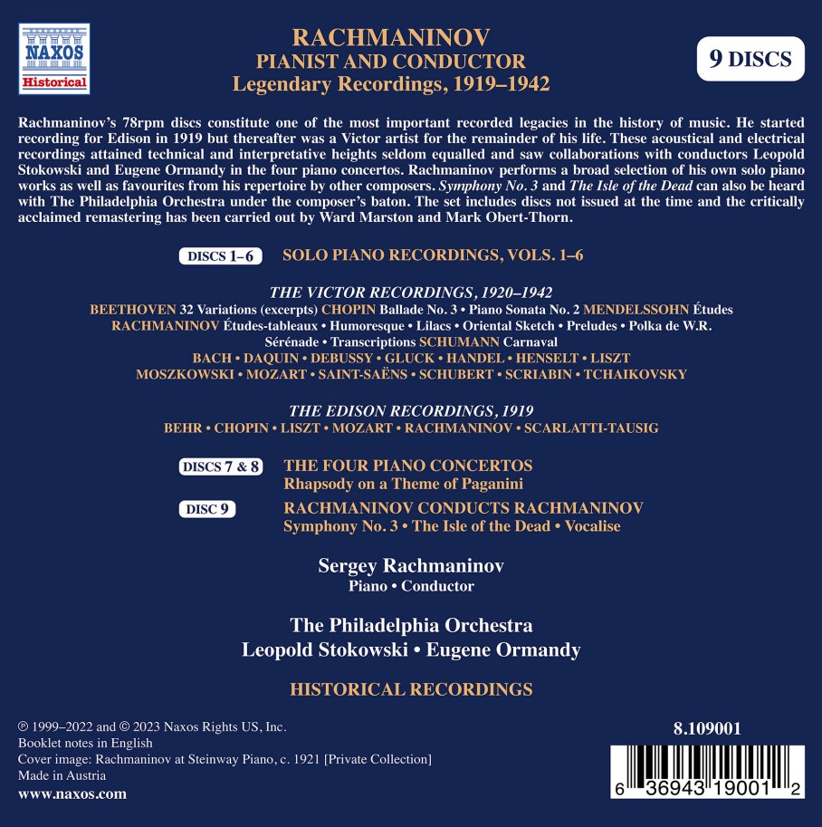 라흐마니노프: 피아니스트와 지휘자 - 전설적인 레코딩 1919-1942 (Rachmaninov: Pianist and Conductor Legendary Recordings, 1919-1942)