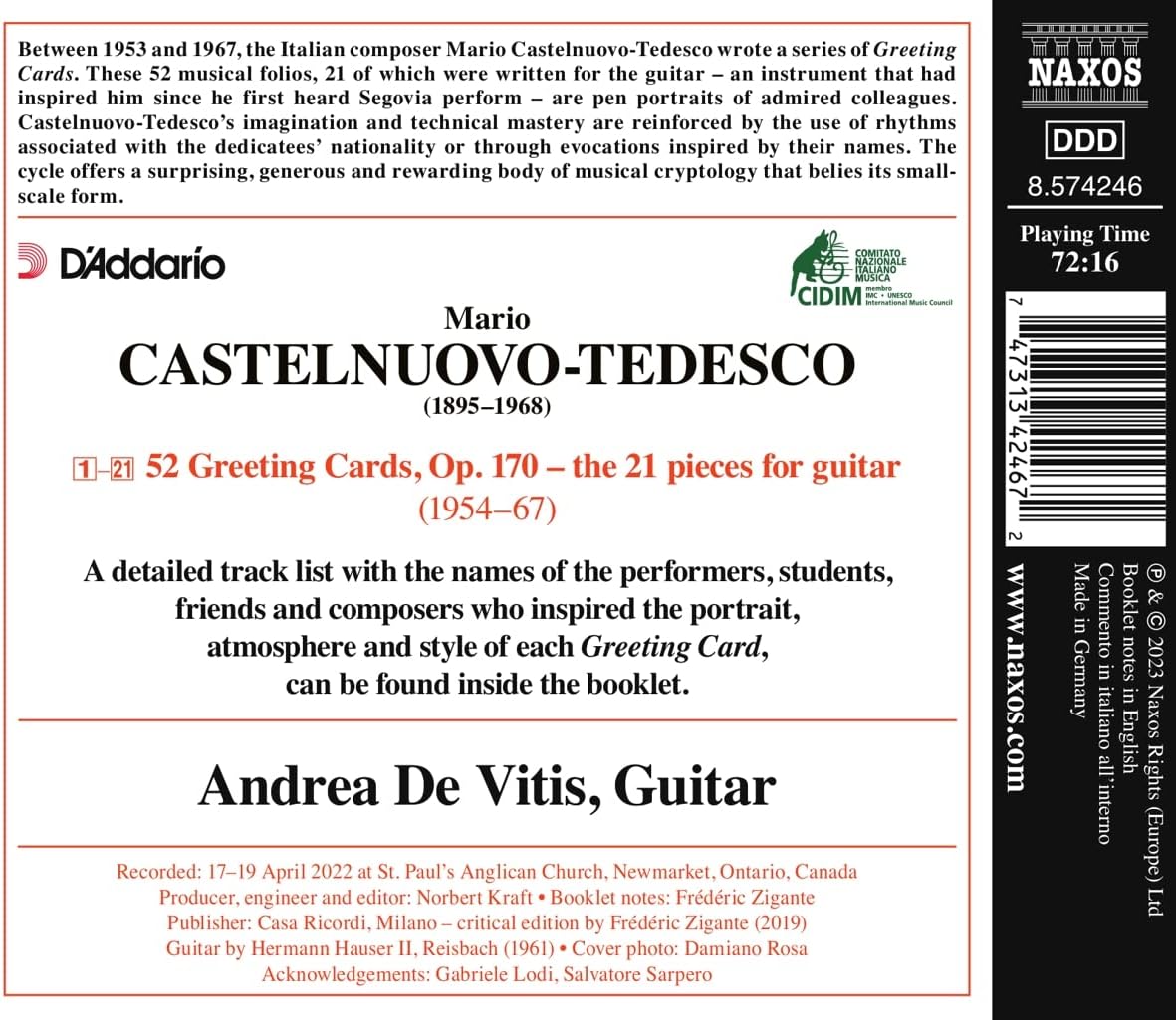 Andrea de Vitis 카스텔누오보-테데스코: 연하장 (Castelnuovo-Tedesco: Greeting Cards for Guitar)