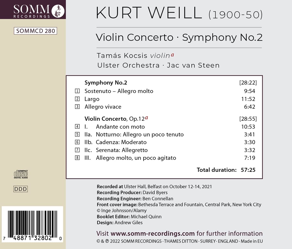 Jac van Steen 쿠르트 바일: 바이올린 협주곡, 교향곡 2번 (Kurt Weill: Violin Concerto, 'Symphonic Fantasy')