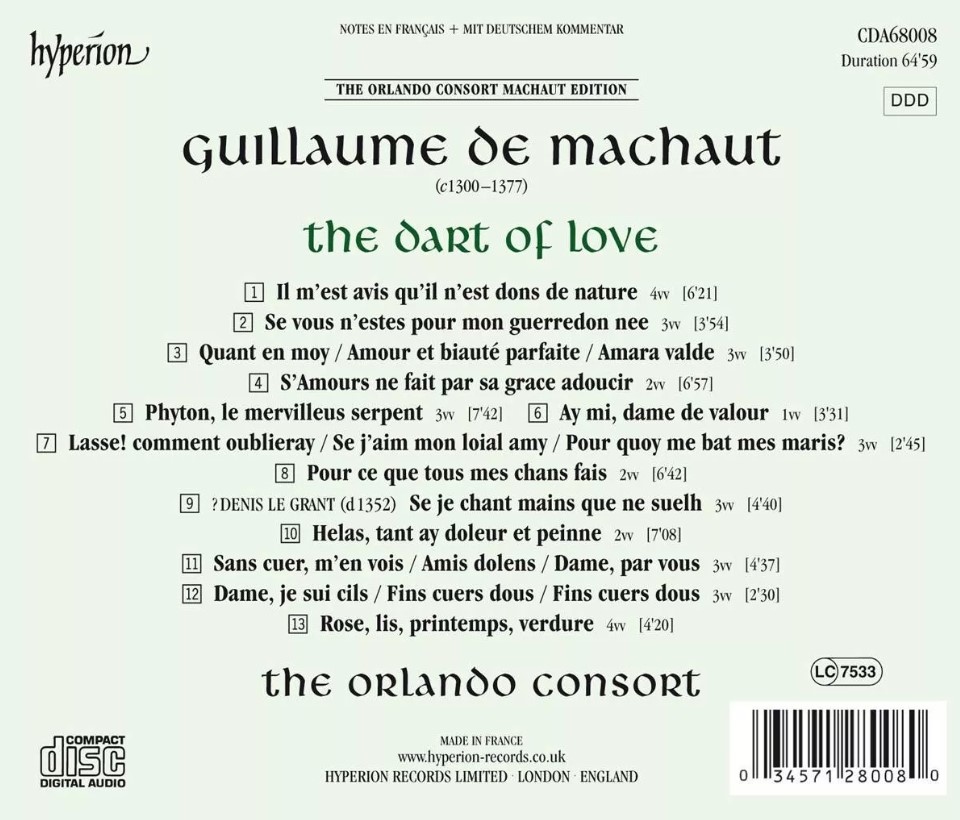 The Orlando Consort 기욤 드 마쇼: 다트 오브 러브 (Machaut: The dart of love)