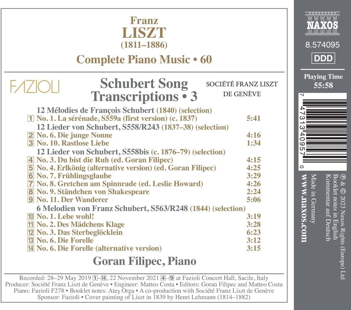 Goran Filipec 리스트: 피아노 전곡 작품 60집 [슈베르트 가곡 편곡 작품 3집] (Liszt: Schubert Song Transcriptions, Vol. 3)