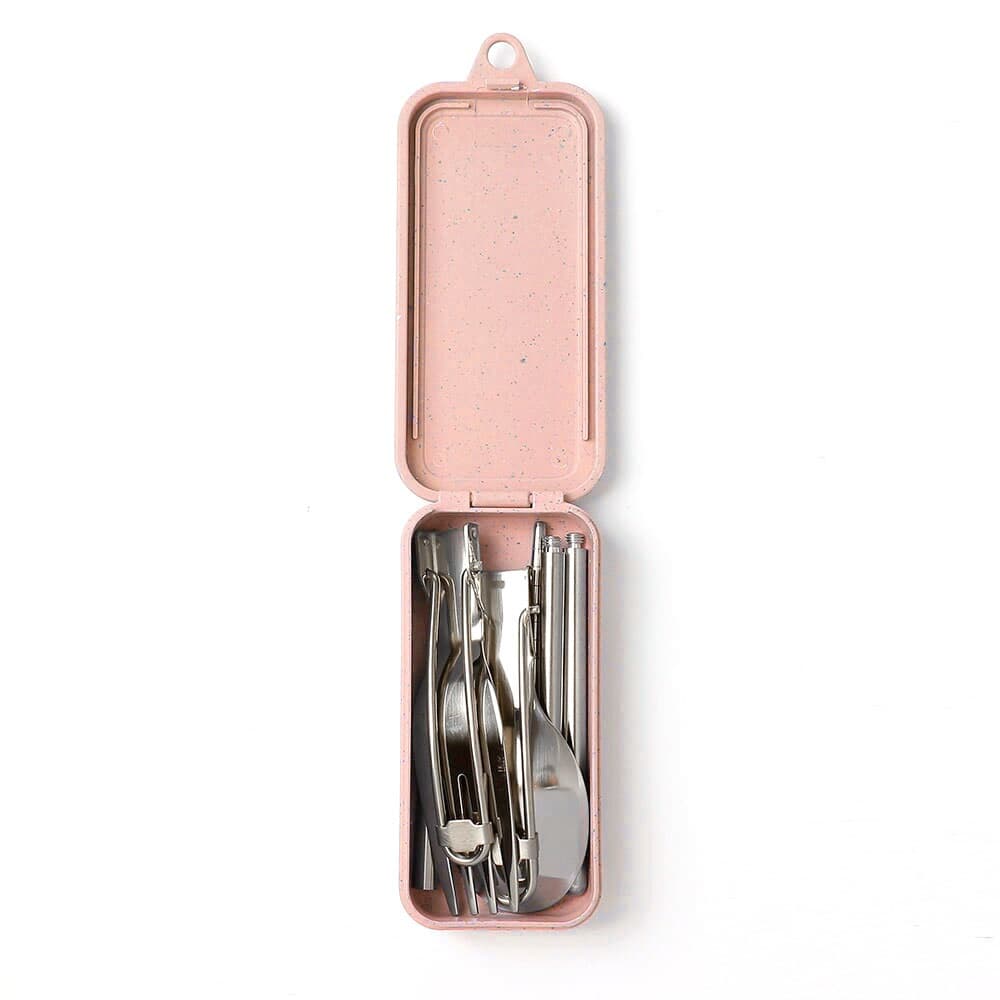 하이캠핑 접이식 수저 포크 세트 백패킹 젓가락 핑크