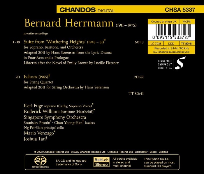 Mario Venzago 버나드 허먼: 오페라 `폭풍의 언덕` 모음곡, 현악 4중주를 위한 에코 (Bernard Herrmann: Suite From Wuthering Heights, Echoes For Strings)