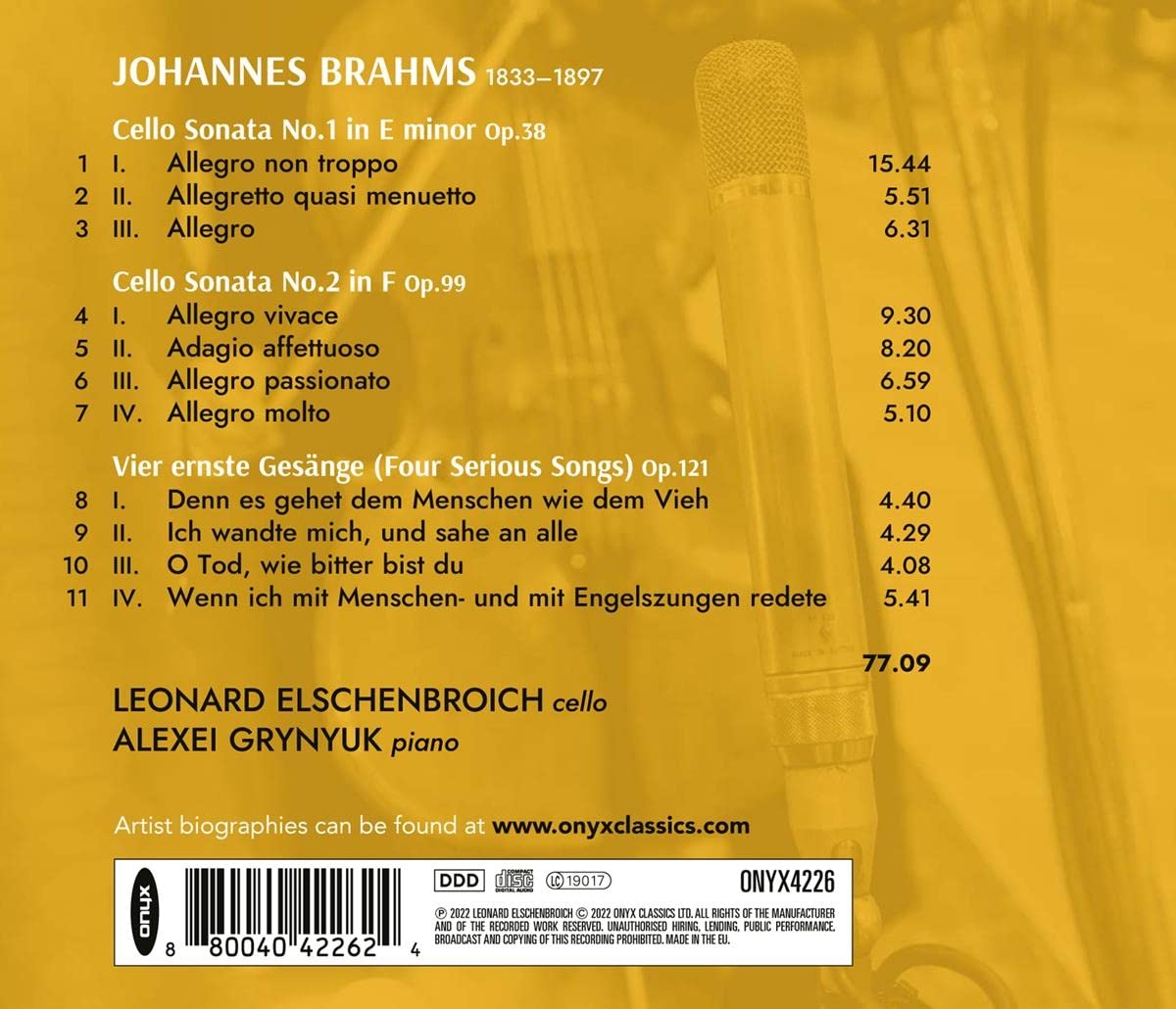 Leonard Elschenbroich 브람스: 첼로 소나타 1, 2번 (Brahms: Cello Sonatas, Op.38. Op.99)