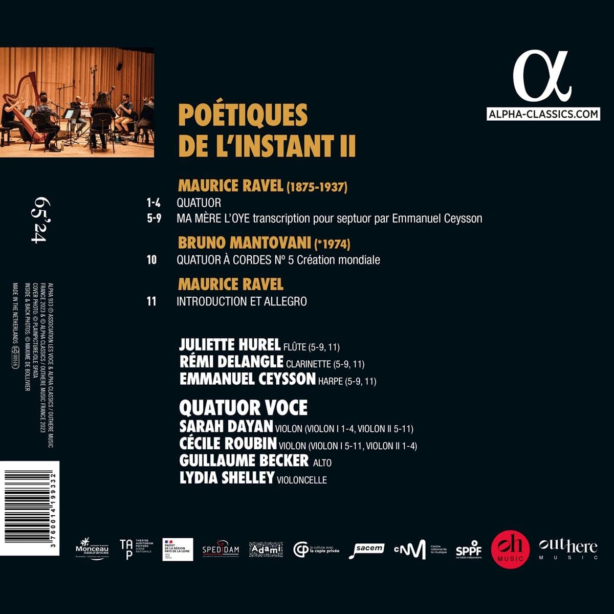 Quatuor Voce 라벨: 현악사중주, 어미 거위(7중주 버전) 외 (Poetiques de l'instant II: Ravel & Mantovani)