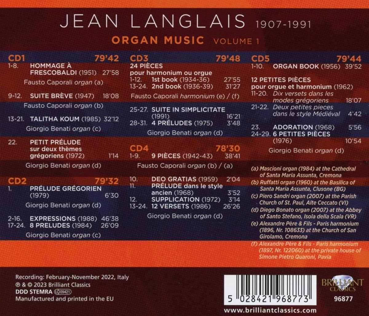 Giorgio Benati 장 랑글레: 오르간 음악, 제1집 (Jean Langlais: Organ Music, Volume 1)