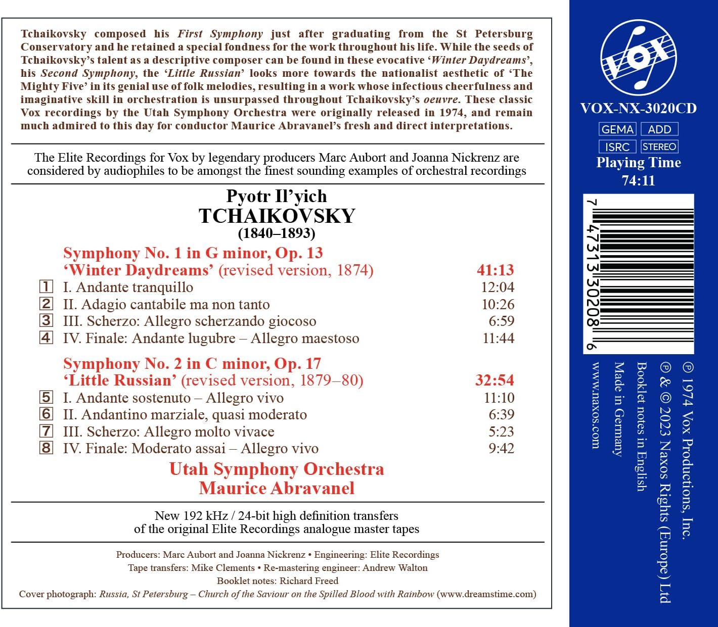 Maurice Abravanel 차이코프스키: 교향곡 1번 ‘겨울날의 백일몽’ & 교향곡 2번 ‘소러시아’ (Tchaikovsky: Symphony Op.13, Op.17)