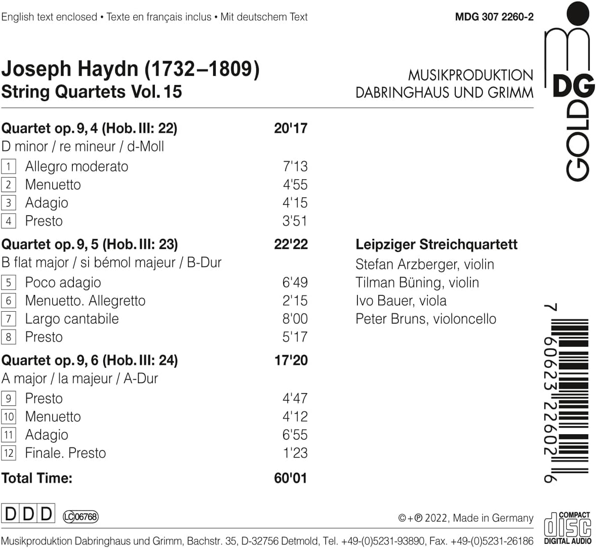 Leipziger Streichquartett 하이든: 현악 사중주 15집 (Haydn: String Quartets Vol. 15, Op. 9 Nos. 4-6)