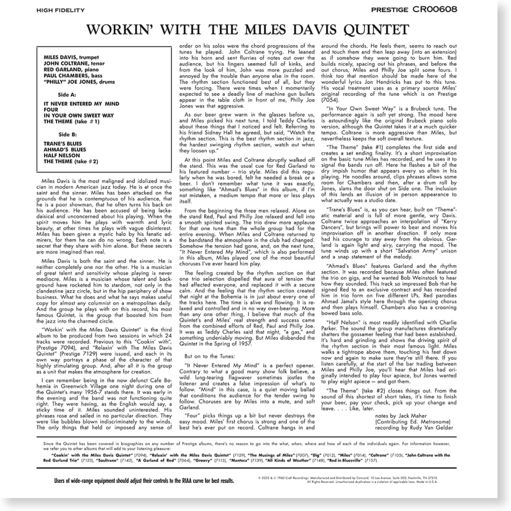 Miles Davis (마일즈 데이비스) - Workin' With The Miles Davis Quintet [LP]
